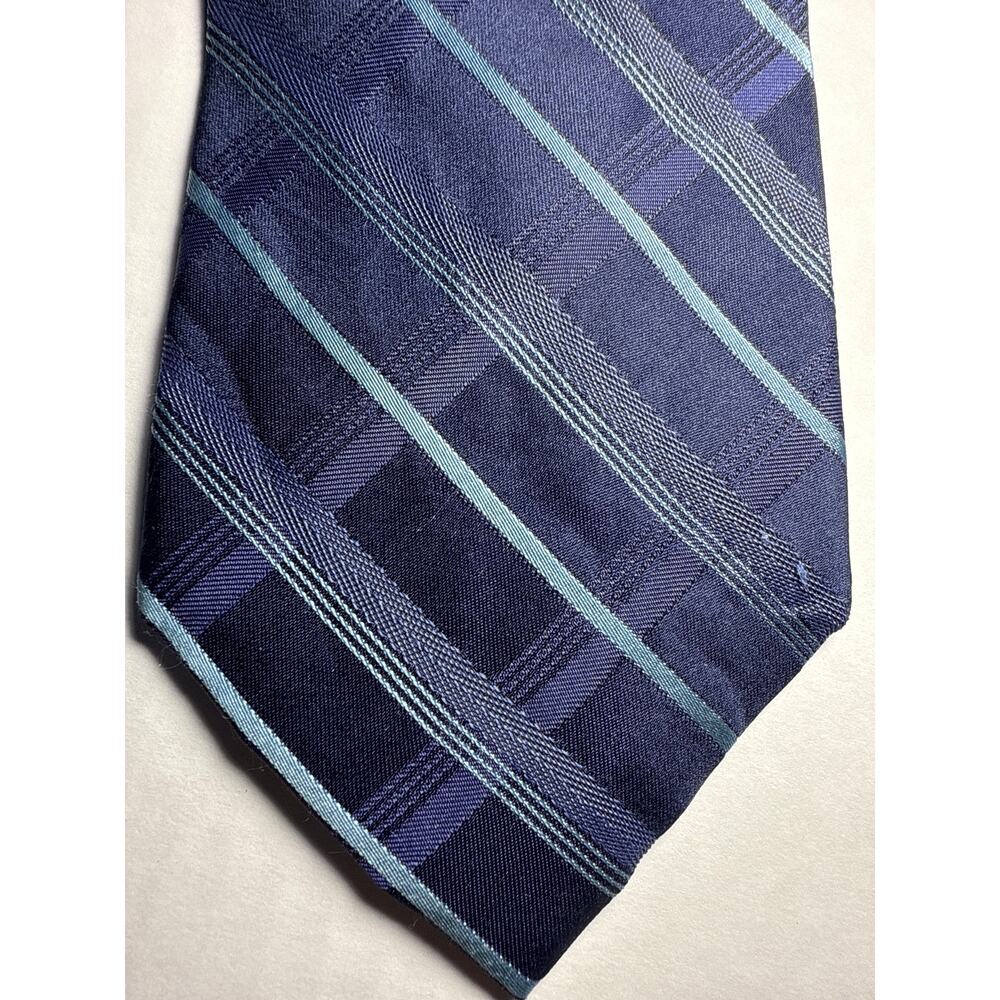 Calvin Klein 100% Silk, Indigo Blues Plaid Stripe Tie,‎ NWOT